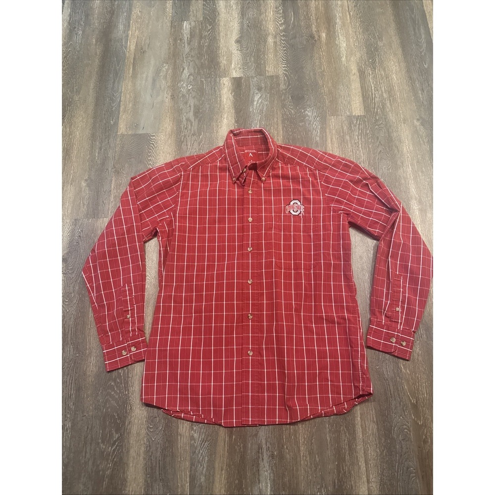 Ohio State Buckeyes Antigua Mens Medium Long Sleeve Button Down Shirt Red Plaid